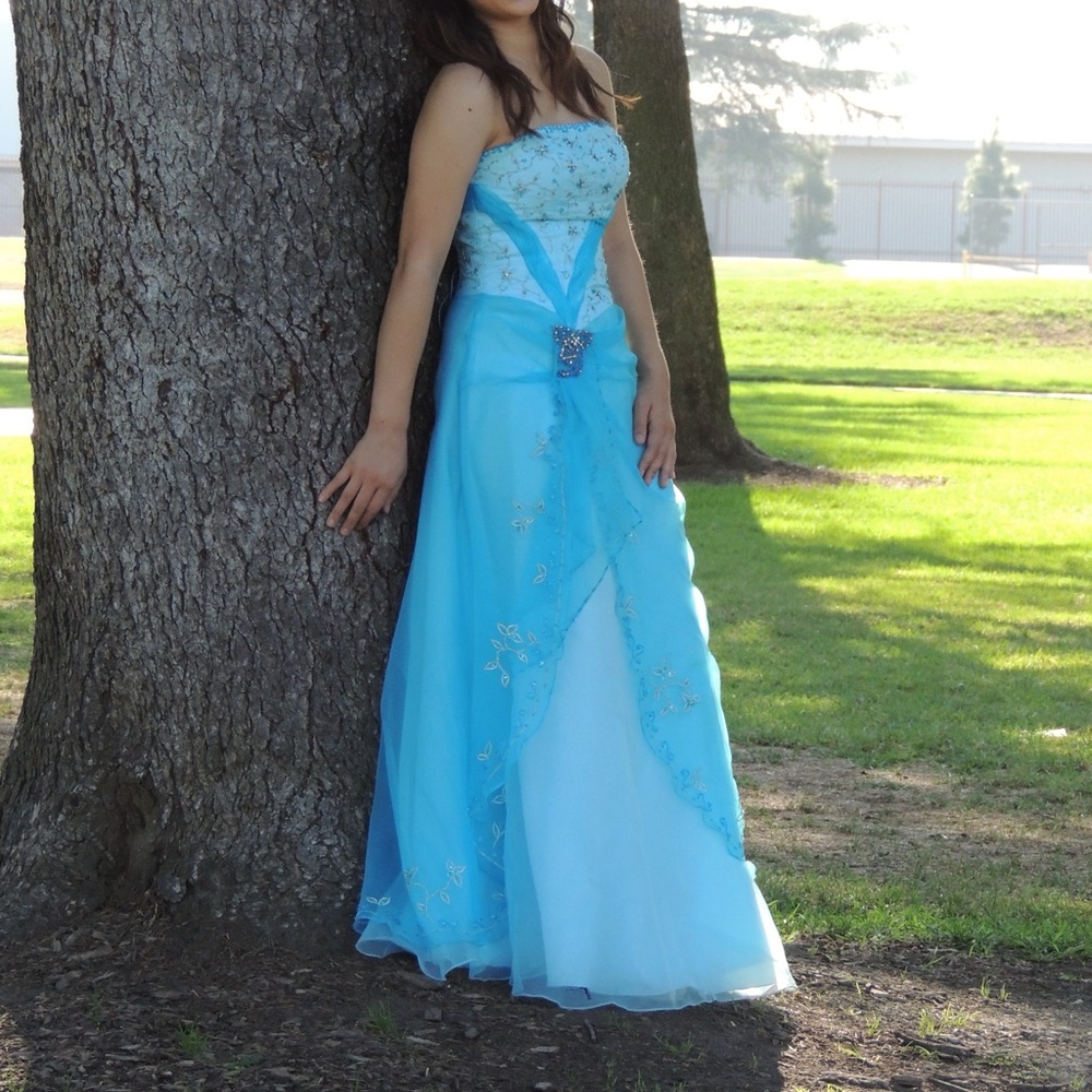 Baby Blue Floor Length Sequined Prom Dress